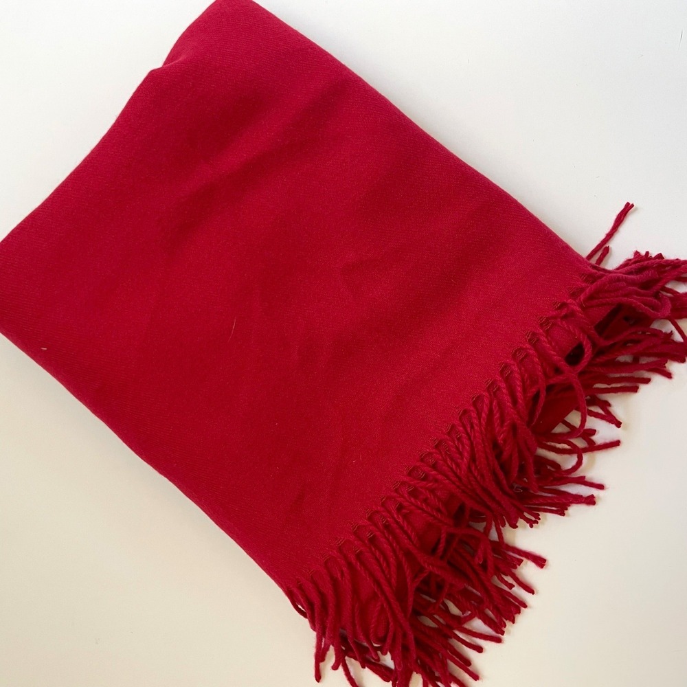Red Cashmere‎ Winter Scarf Fringe Quiet Luxury Minimalist Soft Capsule Classic